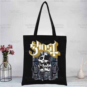 Ghost Band, черные женские сумки, холщовая сумка-тоут, хозяйственные сумки Ghost B.C, Многоразовая хозяйственная сумка, Эко складная