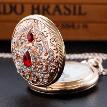 Карманные часы с кварцевым механизмом, женский подарок Унисекс, ожерелье из розового золота с несколькими бриллиантами, красный/синий/зеленый дизайн Изображение 2