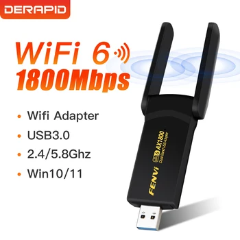 WiFi 6 AX1800 USB3.0 Адаптер Двухдиапазонный 2,4 G/5GHz Сетевой ключ с высоким коэффициентом усиления WiFi Антенна Для настольного компьютера/ноутбука Windows 10/11 WiFi USB