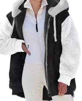 Новая осенне-зимняя женская одежда в Европе и Америке, Свободное и повседневное плюшевое пальто на молнии с капюшоном, двустороннее плюшевое пальто для женщин Изображение 2