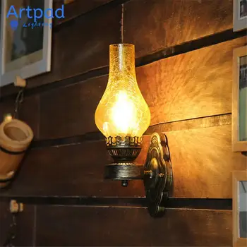 Artpad Винтажный Металлический Настенный Стеклянный Светильник В Китайском Стиле E27 Масляная Лампа с Трещиноватым Абажуром Украшение для Бара Лофт Коридор Спальня