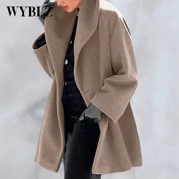 WYBLZ/ осенне-зимняя модная шерстяная куртка, женское пальто, многоцветное, с круглым вырезом, Свободное, длинное пальто с капюшоном, двустороннее теплое шерстяное пальто