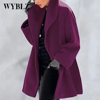 WYBLZ/ осенне-зимняя модная шерстяная куртка, женское пальто, многоцветное, с круглым вырезом, Свободное, длинное пальто с капюшоном, двустороннее теплое шерстяное пальто Изображение 2