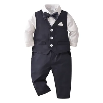 1, 2, 3, 4, 5 Лет, официальная одежда для мальчиков, одежда джентльмена с длинным рукавом, высококачественный Бутик-комплект для малышей, Детский Свадебный комплект на День Рождения