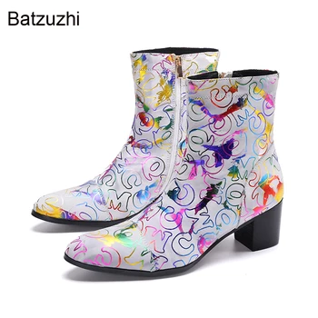 Batzuzhi/Мужские ботинки на высоком каблуке 7,5 см в стиле Рок, мужские ботильоны из натуральной кожи в стиле Мути, Вечерние и свадебные Botas Hombre!