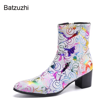 Batzuzhi/Мужские ботинки на высоком каблуке 7,5 см в стиле Рок, мужские ботильоны из натуральной кожи в стиле Мути, Вечерние и свадебные Botas Hombre! Изображение 2