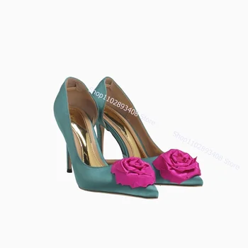 Розовые Туфли-лодочки с цветочным декором из шелка, Однотонная Весенняя женская обувь с острым носком на тонком высоком каблуке, Модные модельные туфли Zapatillas Mujer