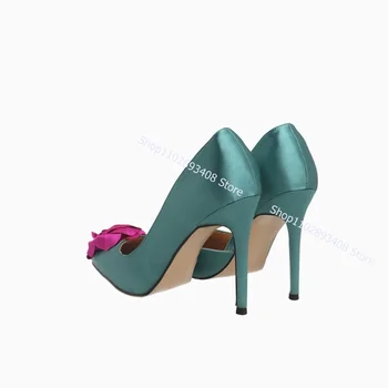 Розовые Туфли-лодочки с цветочным декором из шелка, Однотонная Весенняя женская обувь с острым носком на тонком высоком каблуке, Модные модельные туфли Zapatillas Mujer Изображение 2