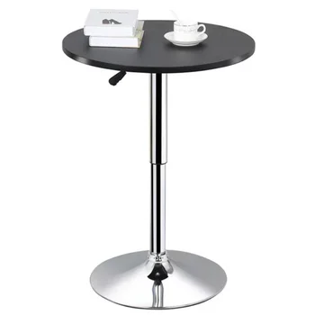 Регулируемый круглый поворотный барный стол Yaheetech для кафе-бистро с черной столешницей, многофункциональный мебельный обеденный стол