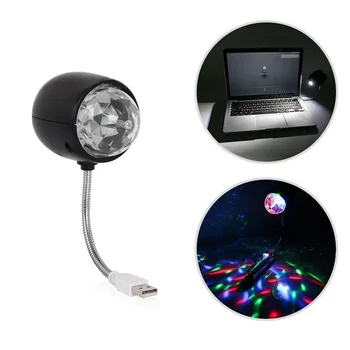 USB диско-шар, вращающийся RGB цветной светодиодный светильник для сцены, лампа для вечеринки с подсветкой для книг 3 Вт, питание от USB (черный) Изображение 2