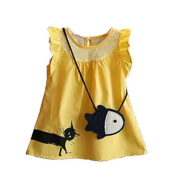 Летнее Детское платье для девочек, сумка для ловли рыбы с котом, Мультяшное брендовое детское платье без рукавов, повседневный костюм для девочек, праздничный наряд для Маленьких BC1170