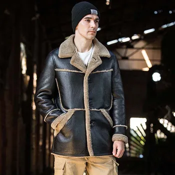 Новая Мужская куртка из овчины, длинное зимнее пальто, охотничье кожаное пальто, парки из натурального меха