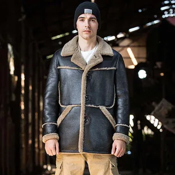 Новая Мужская куртка из овчины, длинное зимнее пальто, охотничье кожаное пальто, парки из натурального меха Изображение 2