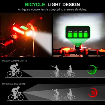 Комплект велосипедных фонарей USB Перезаряжаемая супер яркая передняя фара 5 режимов со спидометром, счетчиком калорий и задним светодиодным велосипедным фонарем Изображение 2