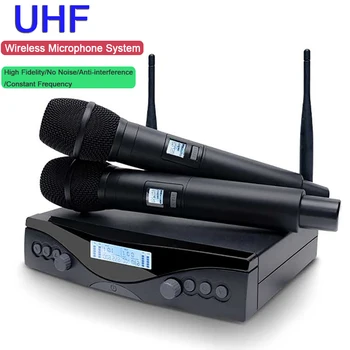 Профессиональный беспроводной микрофон UHF, 2 канала, ручной микрофон с автоматической регулировкой частоты 100 м, подходит для караоке и домашней вечеринки