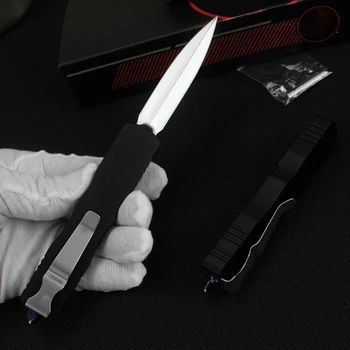 Тактический Инструмент Автоматический Открытый Карманный Нож с зеркальным освещением D2 Стальное лезвие ручка из алюминиевого сплава Черные Охотничьи Ножи Изображение 2