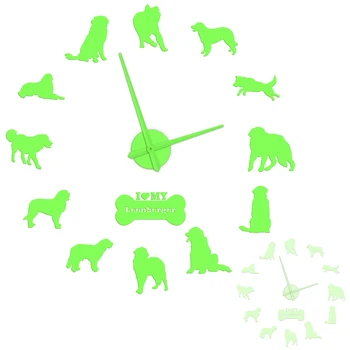 Настенные часы Leonberger с позами собаки Светятся в темноте для магазина домашних животных, ветеринаров и щенков, Самоклеящаяся наклейка с цифрами 
