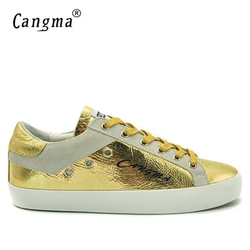 CANGMA люксовый бренд дизайнер женщина, платформа кроссовки девушка золото обувь на плоской подошве лакированная кожа замша коровы женский Изображение 2