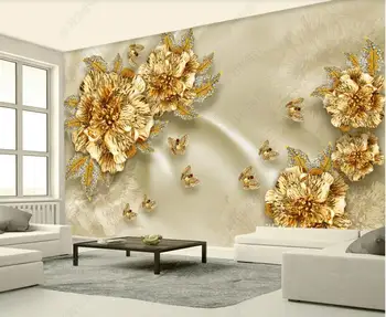 3d обои с пользовательской фотообоей Европейская Роскошь Золото Бриллиантовый цветок Шелковое ювелирное украшение 3d фотообои на стену Изображение 2