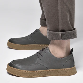 Деловые Мужские Кроссовки на шнуровке, Мужская Повседневная обувь из натуральной кожи, Модные Мужские Оксфорды с круглым носком, Брендовая обувь в стиле Ретро для мужчин Изображение 2