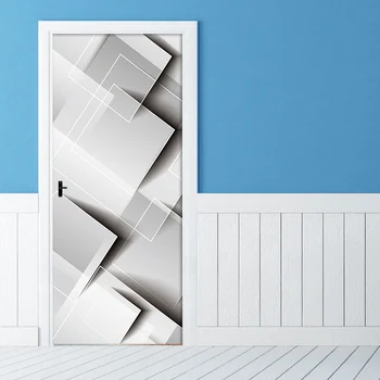 3D наклейки на дверь Геометрический ромб Обои для гостиной спальни, ПВХ самоклеящиеся наклейки на стены, имитация водонепроницаемой наклейки