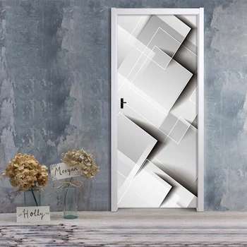 3D наклейки на дверь Геометрический ромб Обои для гостиной спальни, ПВХ самоклеящиеся наклейки на стены, имитация водонепроницаемой наклейки Изображение 2