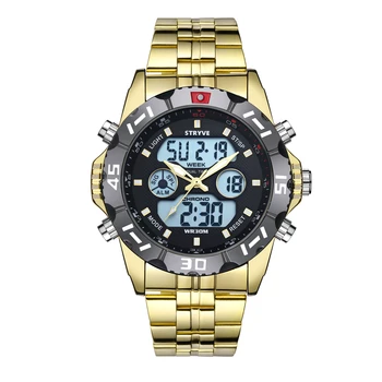 Stryve8011 Relojes, Брендовые Водонепроницаемые деловые спортивные часы, Мужские цифровые часы из нержавеющей стали с двойным дисплеем, модные кварцевые часы