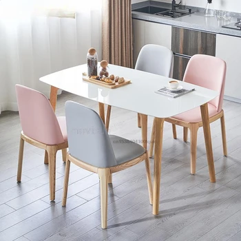 Итальянский обеденный гарнитур из белого мрамора, 4 стула с основанием из массива дерева, кухонный стол из каменной плиты, современная мебель для кафе в ресторане