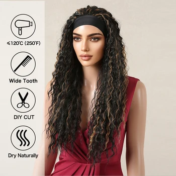 Длинная кудрявая повязка на голову, синтетические парики, натуральный черный, золотисто-коричневый парик для женщин афро, косплей, термостойкие волосы Изображение 2