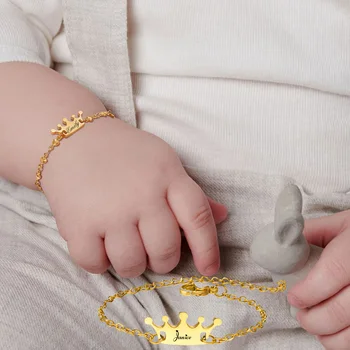 Браслет с именной короной для маленьких детей, индивидуальный идентификационный браслет, нержавеющая сталь, не вызывающий аллергии подарок на день рождения