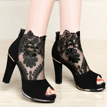 Летние сетчатые Босоножки с открытым носком, Пикантные женские тонкие туфли на высоком каблуке в Европе и Америке, Весенне-летние туфли-лодочки на газовой платформе Mujer