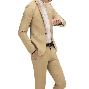 2 шт. офисный деловой мужской однотонный блейзер с отворотом и длинным рукавом, облегающий брючный костюм мужские пиджаки