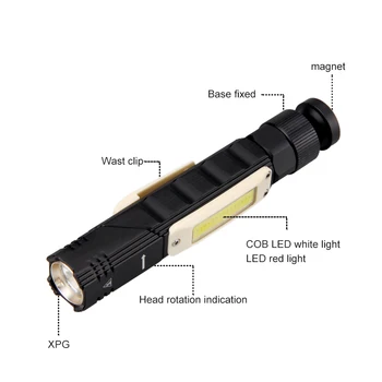 Перезаряжаемые портативные рабочие фонари COB LED с возможностью поворота под прямым углом, встроенный фонарик с интерфейсом USB Изображение 2