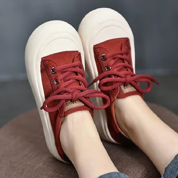 старые винтажные кроссовки с широким носком, женские красные оксфорды из искусственной кожи, кроссовки на шнуровке, женские мокасины в стиле харадзюку, ретро, массивные кроссовки