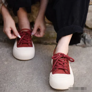 старые винтажные кроссовки с широким носком, женские красные оксфорды из искусственной кожи, кроссовки на шнуровке, женские мокасины в стиле харадзюку, ретро, массивные кроссовки Изображение 2