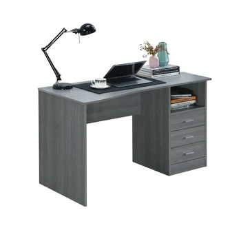 Классический компьютерный стол с несколькими выдвижными ящиками, серый игровой стол письменный стол Изображение 2