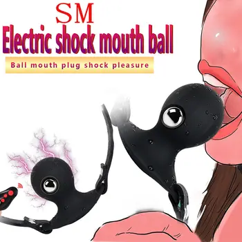 Электрический шок, Силиконовая заглушка для рта, игрушка для слюноотделения, встроенный стальной шарик, заглушка для рта, БДСМ-игра для взрослых, инструмент для рабского связывания, Секс-принадлежности