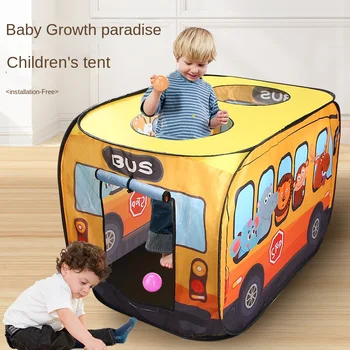 Детский игровой домик для игрушек на открытом воздухе, Интерактивный игровой домик, Мультяшный автобус, Внутренняя палатка, Автоматическая всплывающая игровая палатка
