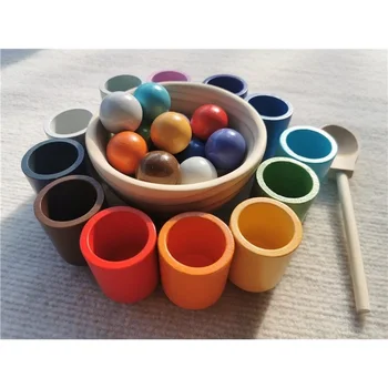 Детские деревянные игрушки-блоки Монтессори, чаши для сортировки цветов, тарелки с шариками, сенсорные радужные чашки, маленькие тарелки для раннего обучения Изображение 2
