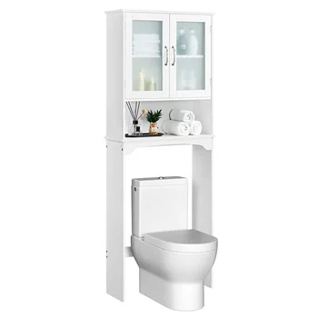Деревянный шкаф для хранения над унитазом с 3 полками для ванной комнаты, белый