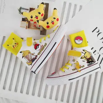 Парусиновая обувь с высоким берцем Pokemon Pikachu, Новинка 2023, Креативная мода, анимация Каваи, Бесплатные носки с героями Мультфильмов