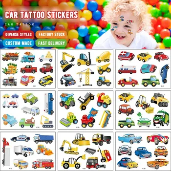 12 упаковок автомобильных наклеек с татуировками, детские мультяшные познавательные игрушки, одноразовые временные наклейки с татуировками, бумажные наклейки для транспортировки