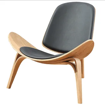 Высококачественный трехногий стул из массива дерева, ясеневая фанера, Черная искусственная кожа, мебель для гостиной, Современные стулья для отдыха Изображение 2