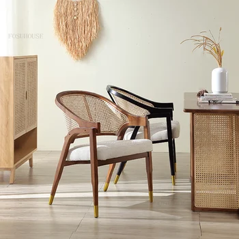 Скандинавские Легкие Роскошные Обеденные стулья из массива дерева для столовой, кресло, Современный Дизайнерский обеденный стул из ротанга, стул для отдыха со спинкой