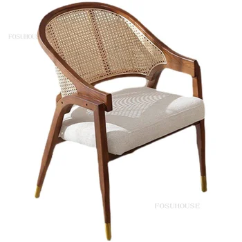Скандинавские Легкие Роскошные Обеденные стулья из массива дерева для столовой, кресло, Современный Дизайнерский обеденный стул из ротанга, стул для отдыха со спинкой Изображение 2