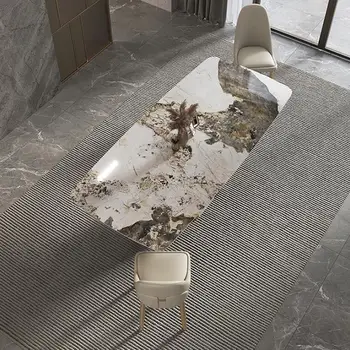 Роскошный обеденный стол из белой каменной плиты, роскошный камень, современный минимализм, высококлассный итальянский дизайнер в стиле постмодерн, художественная модель комнаты 화장대