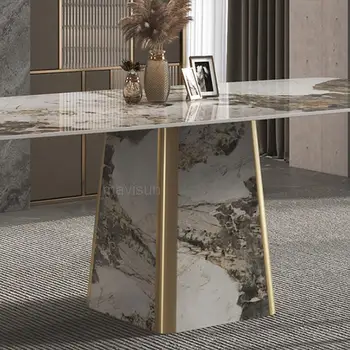 Роскошный обеденный стол из белой каменной плиты, роскошный камень, современный минимализм, высококлассный итальянский дизайнер в стиле постмодерн, художественная модель комнаты 화장대 Изображение 2