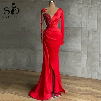 SoDigne Красное Платье Русалки для выпускного вечера Для женщин на тонких бретельках с блестящими пайетками Vestidos Elegantes Para, Официальное вечернее платье для вечеринки