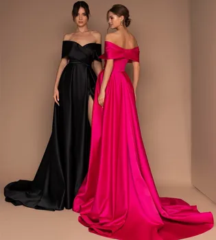 Роскошное Вечернее платье с открытыми плечами, Милая Линия, Перекрещивающиеся атласные платья для выпускного вечера для женщин, Элегантный Халат De Soiree