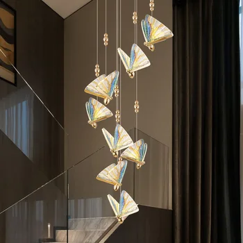 Современная люстра, простая бабочка, прикроватный коридор, цветная лестница, художественное оформление 110 В, светодиодное освещение в помещении, домашняя гостиная люстра Изображение 2